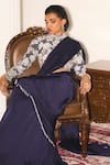 Mani Bhatia_Navy Crepe, Satin, Georgette Lola Embroidered Blouse And Pre-draped Saree Set _Online_at_Aza_Fashions