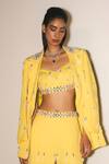 Mani Bhatia_Yellow Modal, Crepe Sequins, Eloise And Cutdana Embellished Bustier Sharara Set _Online_at_Aza_Fashions