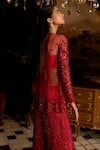 Shop_Mani Bhatia_Red Chiffon, Net Sequins, Stones Round Gigi Embellished Jacket And Sharara Set _at_Aza_Fashions