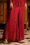 Mani Bhatia_Red Chiffon, Net Sequins, Stones Round Gigi Embellished Jacket And Sharara Set _Online_at_Aza_Fashions