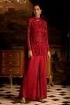 Buy_Mani Bhatia_Red Chiffon, Net Sequins, Stones Round Gigi Embellished Jacket And Sharara Set _at_Aza_Fashions