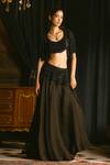 Buy_Mani Bhatia_Black Organza Pearls, Stones, Sequins Coco Embellished Blouse, Jacket And Skirt _at_Aza_Fashions