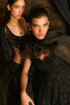 Buy_Mani Bhatia_Black Organza Pearls, Stones, Sequins Coco Embellished Blouse, Jacket And Skirt _Online_at_Aza_Fashions