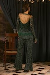 Shop Mani Bhatia Emerald Green Chiffon, Net Crystals, Percy Short Kurta, Jacket And Pant Set at Aza Fashions Shop_Mani Bhatia_Emerald Green Chiffon, Net Crystals, Percy Short Kurta, Jacket And Pant Set _at_Aza_Fashions