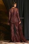 Shop_Mani Bhatia_Maroon Net, Crepe Embroidery, Sequins, Darcy Kurta Palazzo And Dupatta Set _at_Aza_Fashions