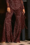 Mani Bhatia_Maroon Net, Crepe Embroidery, Sequins, Darcy Kurta Palazzo And Dupatta Set _Online_at_Aza_Fashions