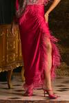 Mani Bhatia_Fuchsia Satin Sequins, Pearls, Lyonell Embellished Cape And Ruched Skirt Set _Online_at_Aza_Fashions