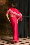 Shop_Mani Bhatia_Fuchsia Satin Sequins, Pearls, Lyonell Embellished Cape And Ruched Skirt Set _at_Aza_Fashions