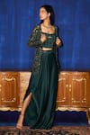 Buy Mani Bhatia Emerald Green Organza, Satin Sequins, Gaby Embellished Jacket And Skirt Set Online at Aza Fashions Buy_Mani Bhatia_Emerald Green Organza, Satin Sequins, Gaby Embellished Jacket And Skirt Set _Online_at_Aza_Fashions