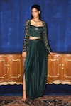 Buy Mani Bhatia Emerald Green Organza, Satin Sequins, Gaby Embellished Jacket And Skirt Set at Aza Fashions Buy_Mani Bhatia_Emerald Green Organza, Satin Sequins, Gaby Embellished Jacket And Skirt Set _at_Aza_Fashions