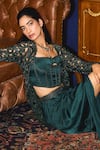 Shop Mani Bhatia Emerald Green Organza, Satin Sequins, Gaby Embellished Jacket And Skirt Set Online at Aza Fashions Shop_Mani Bhatia_Emerald Green Organza, Satin Sequins, Gaby Embellished Jacket And Skirt Set _Online_at_Aza_Fashions
