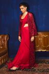Mani Bhatia_Red Organza, Georgette Sequins, Pearls, Beads, Embroidery Zerline And Saree Set _Online_at_Aza_Fashions