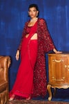 Buy_Mani Bhatia_Red Organza, Georgette Sequins, Pearls, Beads, Embroidery Zerline And Saree Set _at_Aza_Fashions