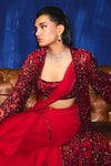 Shop_Mani Bhatia_Red Organza, Georgette Sequins, Pearls, Beads, Embroidery Zerline And Saree Set _Online_at_Aza_Fashions