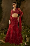 Buy_Parul Gandhi_Red Satin, Georgette Embroidery, Rossa Embellished Floral Motif Lehenga Set _at_Aza_Fashions