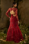 Shop_Parul Gandhi_Red Satin, Georgette Embroidery, Rossa Embellished Floral Motif Lehenga Set _at_Aza_Fashions