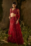 Shop_Parul Gandhi_Red Satin, Georgette Embroidery, Rossa Embellished Floral Motif Lehenga Set _Online_at_Aza_Fashions