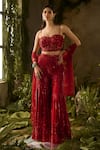 Buy_Parul Gandhi_Red Silk Organza Sequins, Beads Sweetheart Neck Rouge Blouse And Pant Set _at_Aza_Fashions