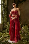 Buy_Parul Gandhi_Red Silk Organza Sequins, Beads Sweetheart Neck Rouge Blouse And Pant Set 