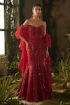 Buy_Parul Gandhi_Red Mesh, Net Sequins, Beads, Embroidery, Ruffles Sweetheart Ignessa And Gown _at_Aza_Fashions