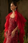 Buy_Parul Gandhi_Red Mesh, Net Sequins, Beads, Embroidery, Ruffles Sweetheart Ignessa And Gown _Online_at_Aza_Fashions