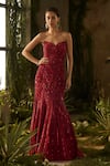 Shop_Parul Gandhi_Red Mesh, Net Sequins, Beads, Embroidery, Ruffles Sweetheart Ignessa And Gown _Online_at_Aza_Fashions