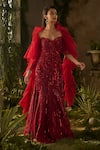 Parul Gandhi_Red Mesh, Net Sequins, Beads, Embroidery, Ruffles Sweetheart Ignessa And Gown _at_Aza_Fashions