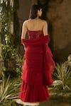 Shop_Parul Gandhi_Red Georgette, Organza Sequins, Scarlet Ruffled Pre-draped Saree And Corset Blouse _at_Aza_Fashions