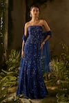 Buy_Parul Gandhi_Blue Mesh, Net Sequins, Beads, Aurora Embellished Strapless Blouse Lehenga Set _at_Aza_Fashions