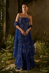 Shop_Parul Gandhi_Blue Mesh, Net Sequins, Beads, Aurora Embellished Strapless Blouse Lehenga Set _Online_at_Aza_Fashions