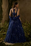 Shop_Parul Gandhi_Blue Mesh, Net Sequins, Embroidery Square Neck Moonlit And Lehenga Set _at_Aza_Fashions