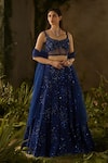 Buy_Parul Gandhi_Blue Mesh, Net Sequins, Embroidery Square Neck Moonlit And Lehenga Set 