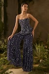 Buy_Parul Gandhi_Navy Silk Organza Sequins Celestial Embellished Strapless Corset And Pant Set _at_Aza_Fashions