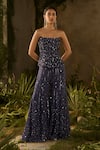 Shop_Parul Gandhi_Navy Silk Organza Sequins Celestial Embellished Strapless Corset And Pant Set _at_Aza_Fashions