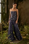 Shop_Parul Gandhi_Navy Silk Organza Sequins Celestial Embellished Strapless Corset And Pant Set _Online_at_Aza_Fashions