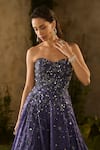 Parul Gandhi_Navy Silk Organza Sequins, Beads, Etherial And Beaded Gown With Jacket _Online_at_Aza_Fashions