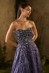Buy_Parul Gandhi_Navy Silk Organza Sequins, Beads, Etherial And Beaded Gown With Jacket _Online_at_Aza_Fashions