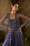 Parul Gandhi_Navy Silk Organza Sequins, Beads, Etherial And Beaded Gown With Jacket _at_Aza_Fashions