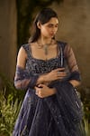 Buy_Parul Gandhi_Blue Velvet, Satin, Organza, Net Embroidery, Enchanted Charm Blouse Lehenga Set _Online_at_Aza_Fashions