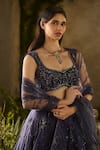 Shop_Parul Gandhi_Blue Velvet, Satin, Organza, Net Embroidery, Enchanted Charm Blouse Lehenga Set _Online_at_Aza_Fashions