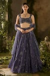 Buy_Parul Gandhi_Blue Velvet, Satin, Organza, Net Embroidery, Enchanted Charm Blouse Lehenga Set _at_Aza_Fashions