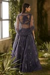 Parul Gandhi_Blue Velvet, Satin, Organza, Net Embroidery, Enchanted Charm Blouse Lehenga Set _at_Aza_Fashions