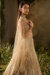 Parul Gandhi_Gold Jacquard, Silk, Net Embroidery, Sequins, Spectrum Blouse And Lehenga Set _Online_at_Aza_Fashions