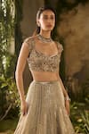 Buy_Parul Gandhi_Gold Jacquard, Silk, Net Embroidery, Sequins, Spectrum Blouse And Lehenga Set _Online_at_Aza_Fashions