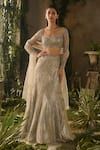 Buy_Parul Gandhi_Cream Silk, Jacquard, Net Sequins, Beads, Molten Luxe And Cutdana Lehenga Set _at_Aza_Fashions
