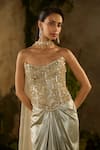 Buy_Parul Gandhi_Gold Jacquard, Net Sequins, Beads, Lunaria Embellished Corset And Drape Skirt Set _Online_at_Aza_Fashions