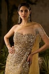 Shop_Parul Gandhi_Gold Jacquard Sequins, Beads Sweetheart Neck Elysia And Hand Embroidered Gown _Online_at_Aza_Fashions