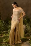 Parul Gandhi_Gold Jacquard Sequins, Beads Sweetheart Neck Elysia And Hand Embroidered Gown _at_Aza_Fashions