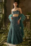 Buy_Parul Gandhi_Olive Green Mesh, Silk, Net Beads, Sequins, Embroidery, Verdant And Lehenga Set _at_Aza_Fashions