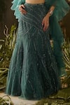 Parul Gandhi_Olive Green Mesh, Silk, Net Beads, Sequins, Embroidery, Verdant And Lehenga Set _at_Aza_Fashions